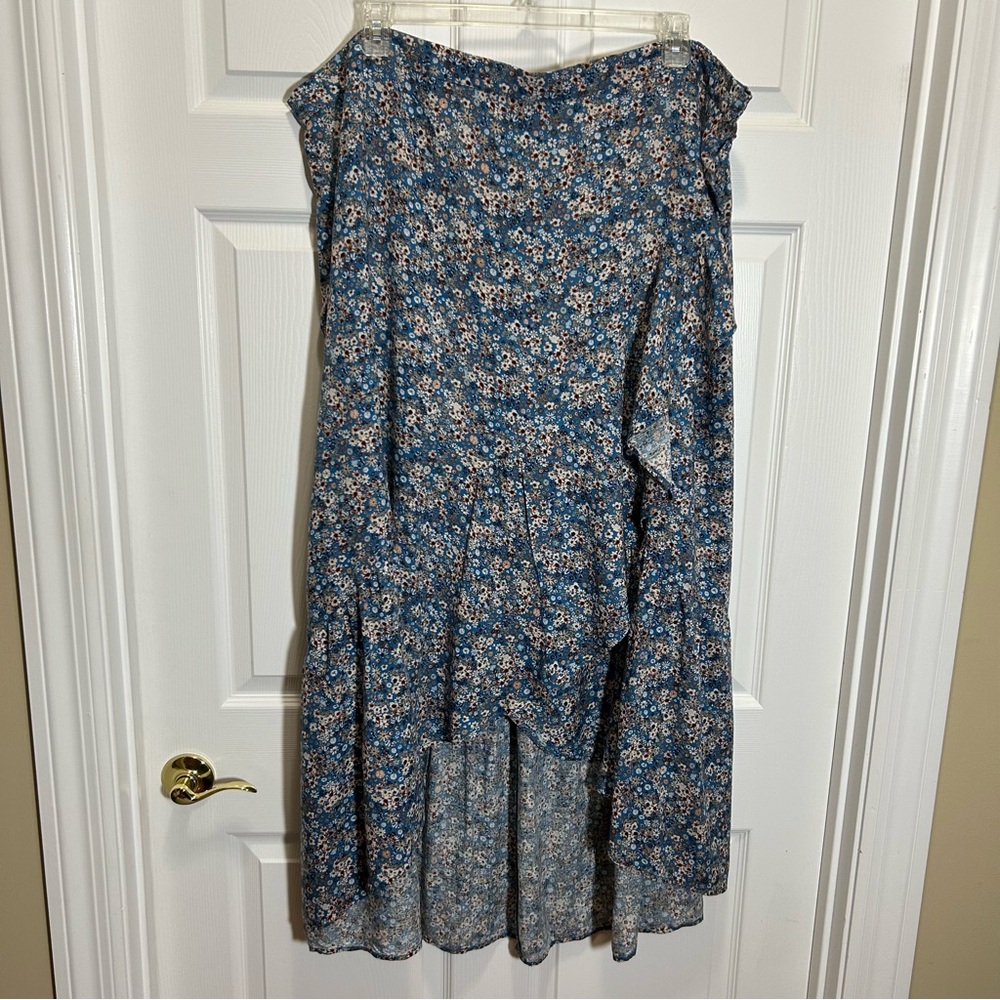 Sonoma Blue Floral High-Low Faux Wrap Skirt